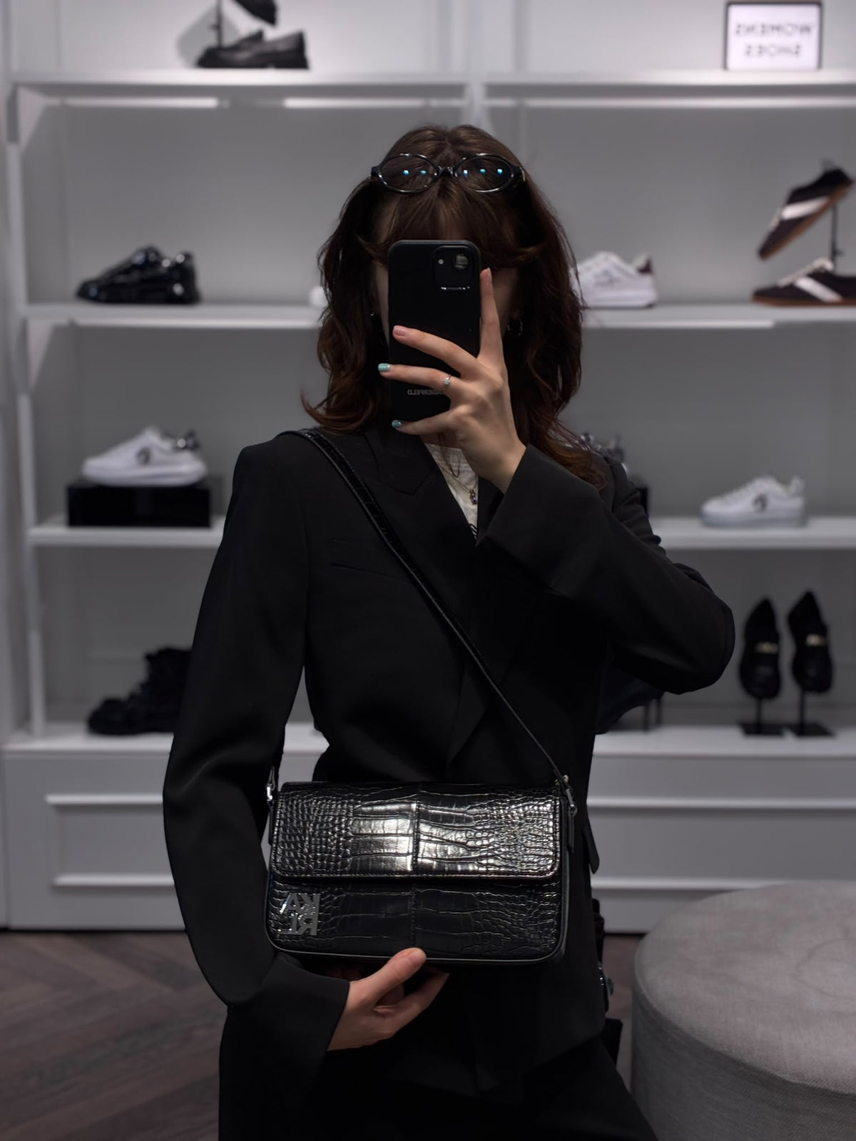 K/Signature Croco Shoulder Bag