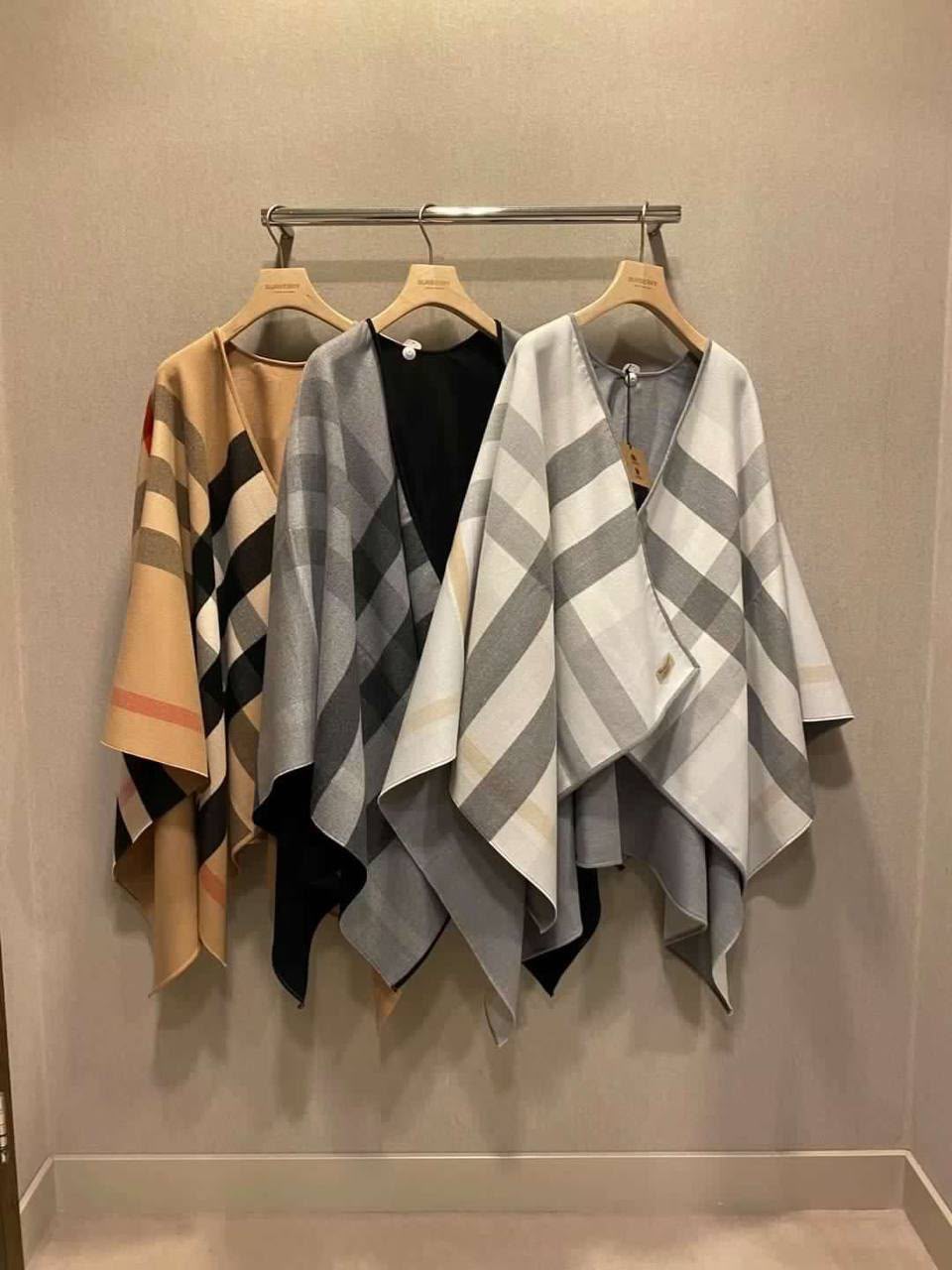 Reversible Check Wool Cashmere Poncho