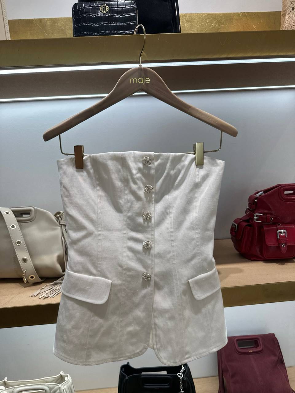 Strapless Button-Down Linen-Blend Top
