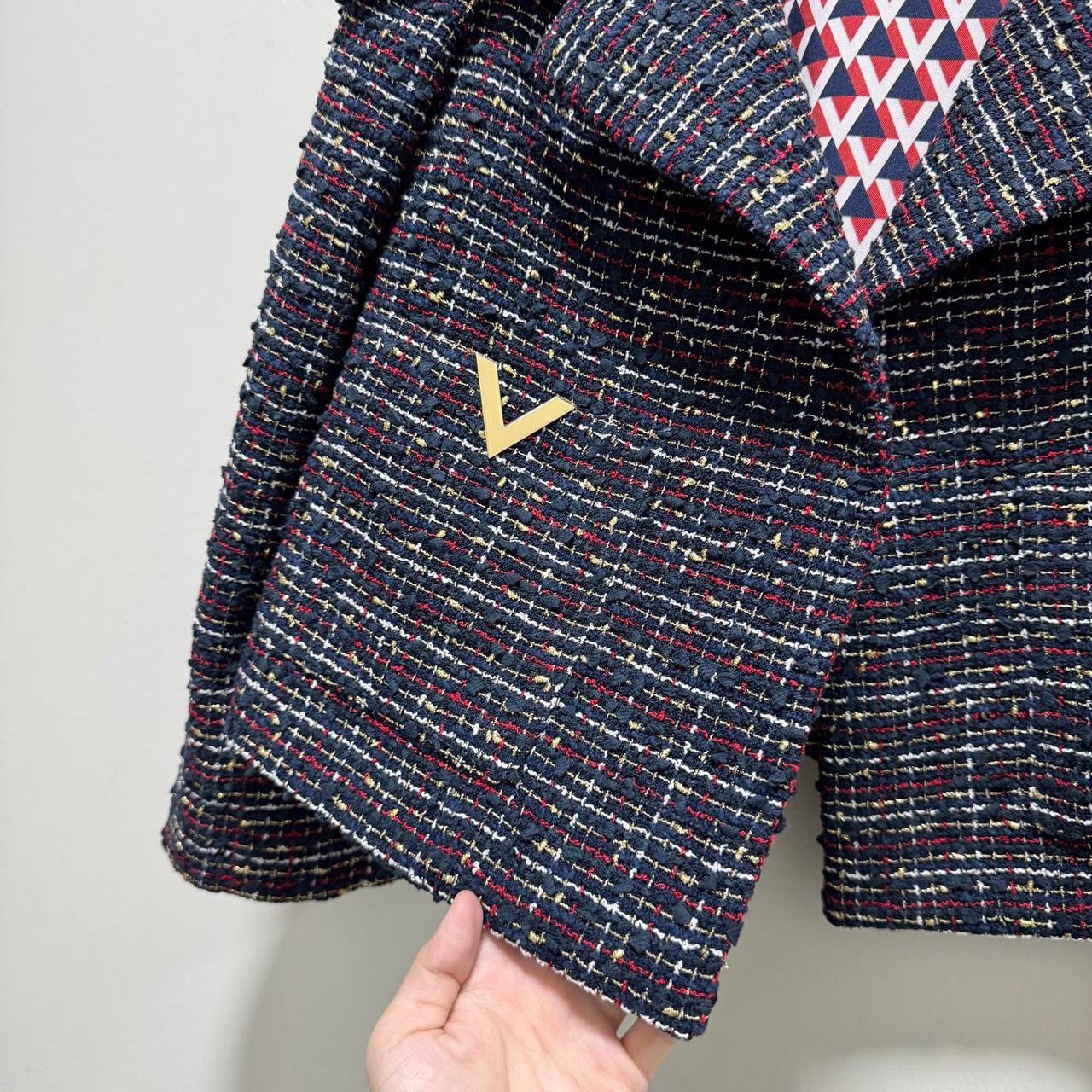 Tweed Jacket with V Logo