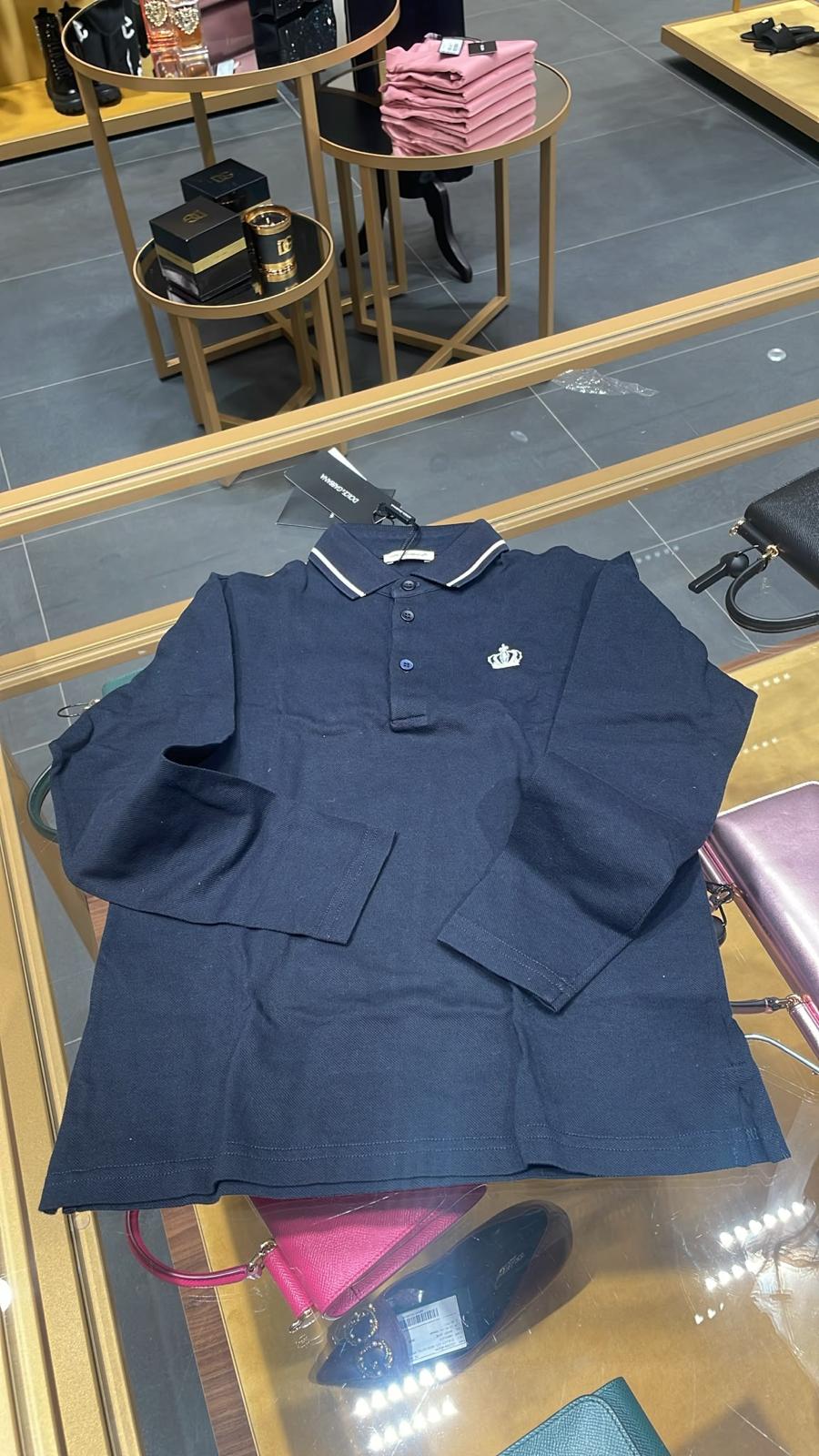 Long-sleeved polo shirt with crown embroidery