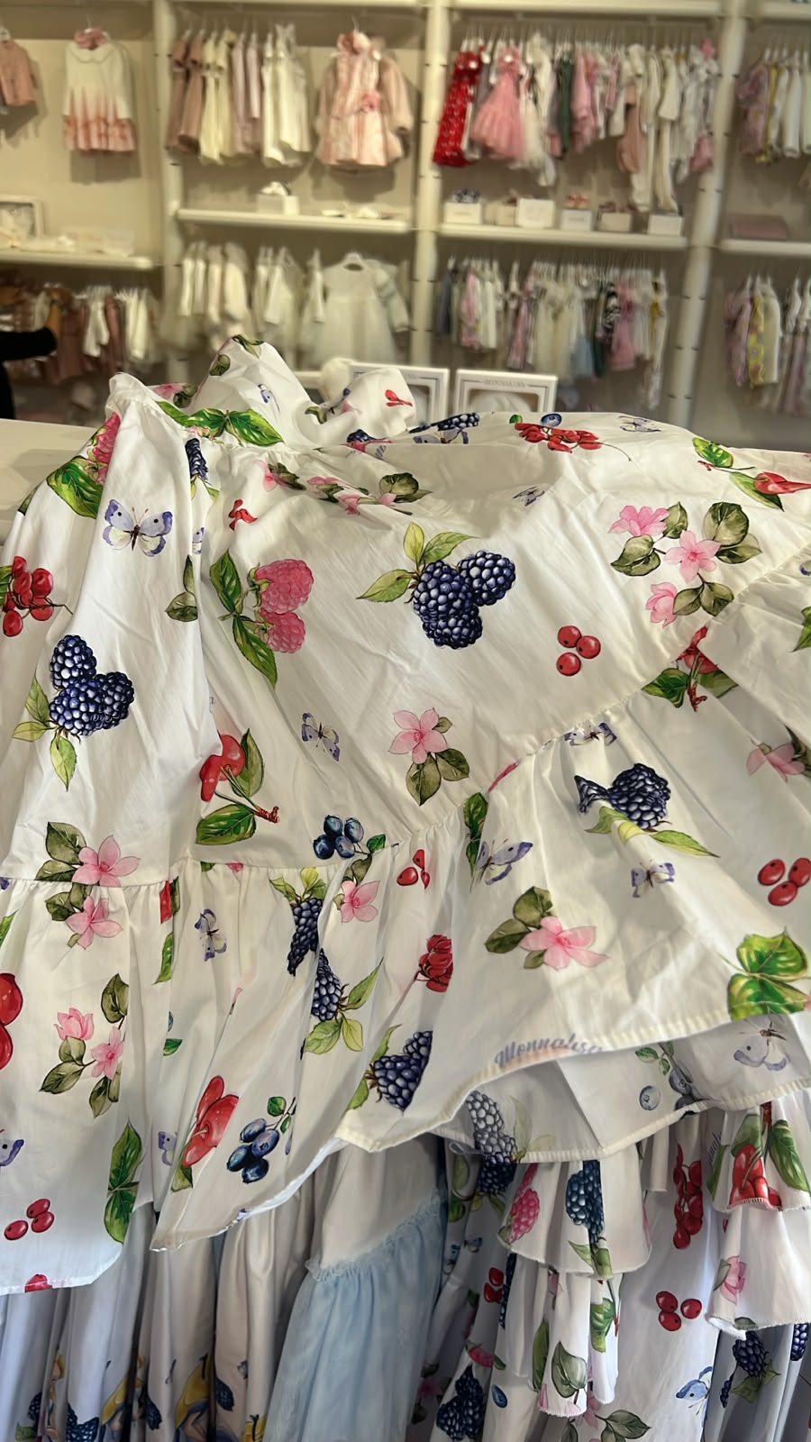 Girls' Fruit and Butterfly Print Ruffled Dress