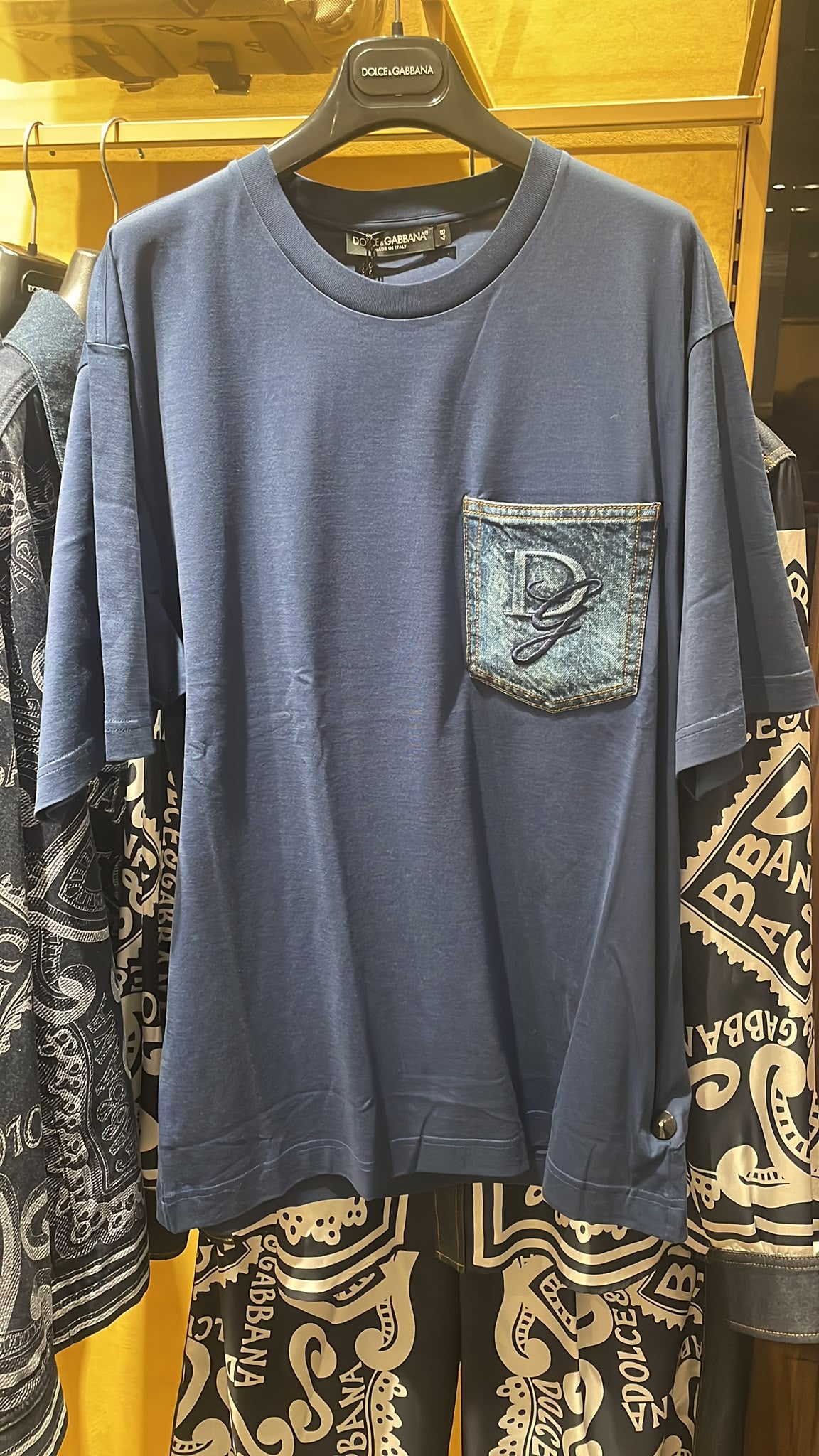 Cotton T-shirt with Denim Pocket and DG Logo