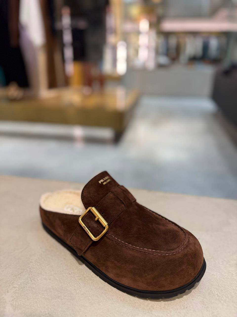 Suede Mules with Shearling Lining