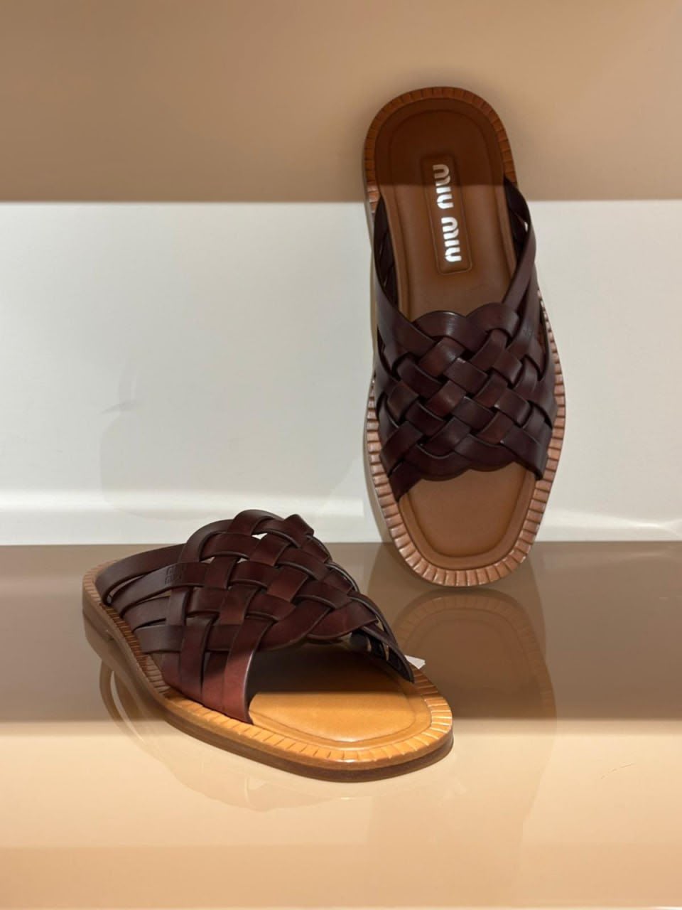 Woven Leather Slides