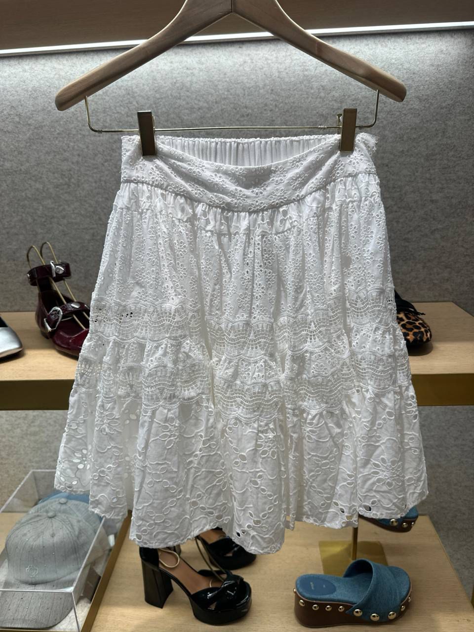 Eyelet Lace Tiered Mini Skirt
