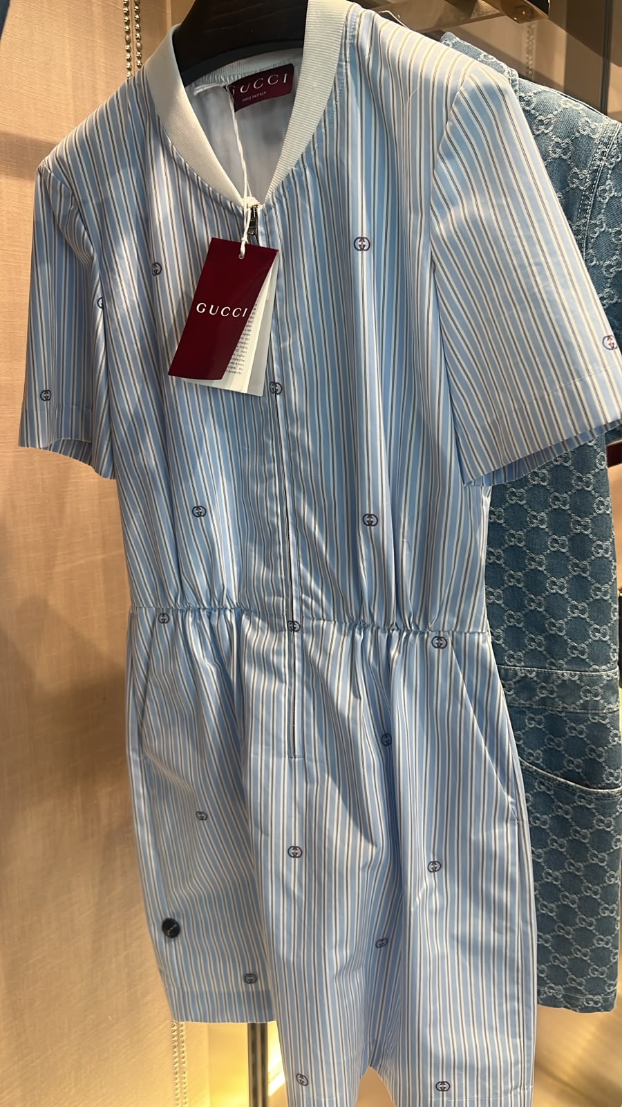 Striped Cotton Dress with Interlocking G