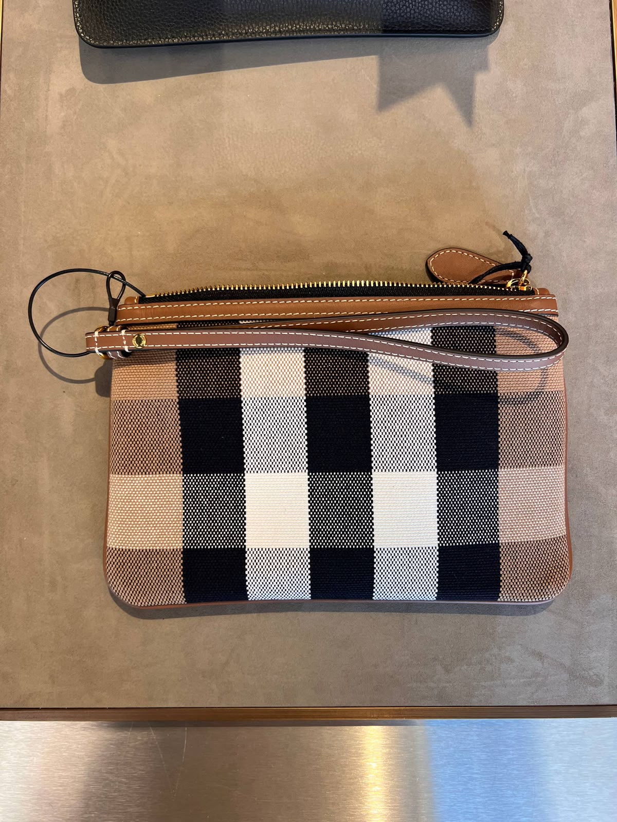 Check Canvas and Leather Pouch