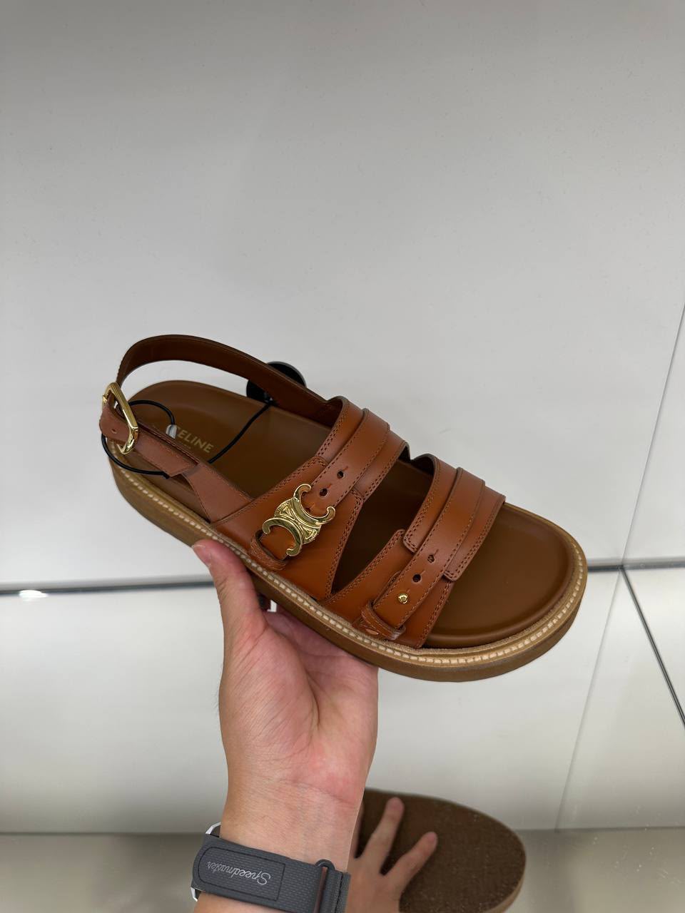 Triomphe Buckle Sandals in Calfskin