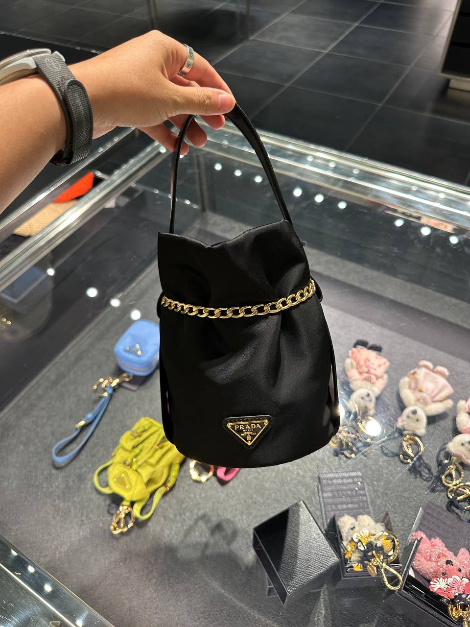 Re-Nylon bucket bag with chain