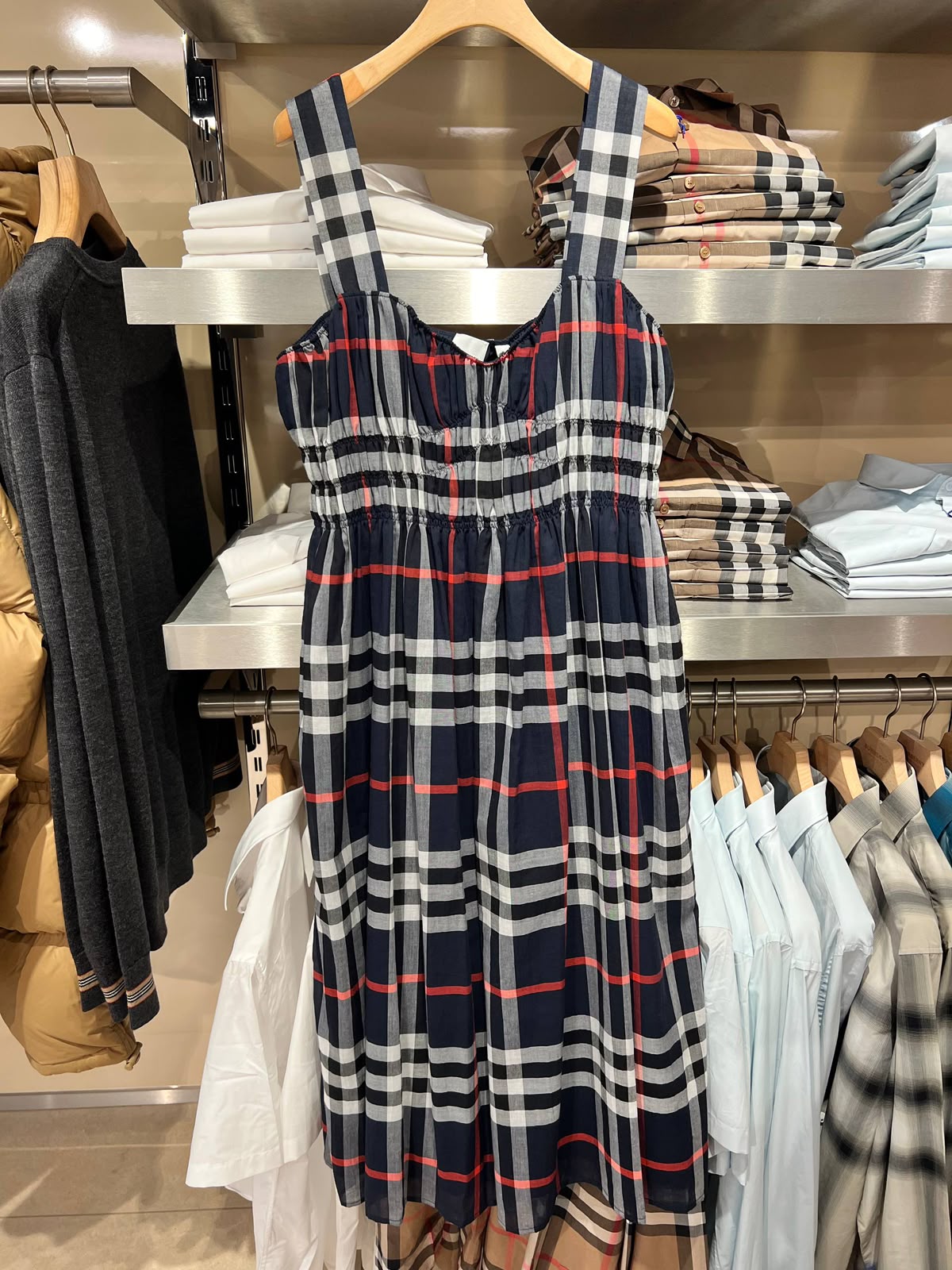 Check Cotton Poplin Midi Dress