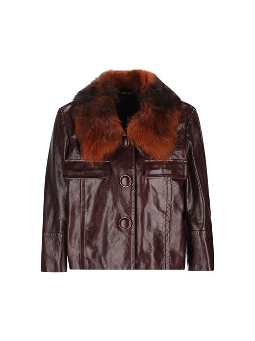 Giacca Corta in Pelle con Colletto in Shearling
