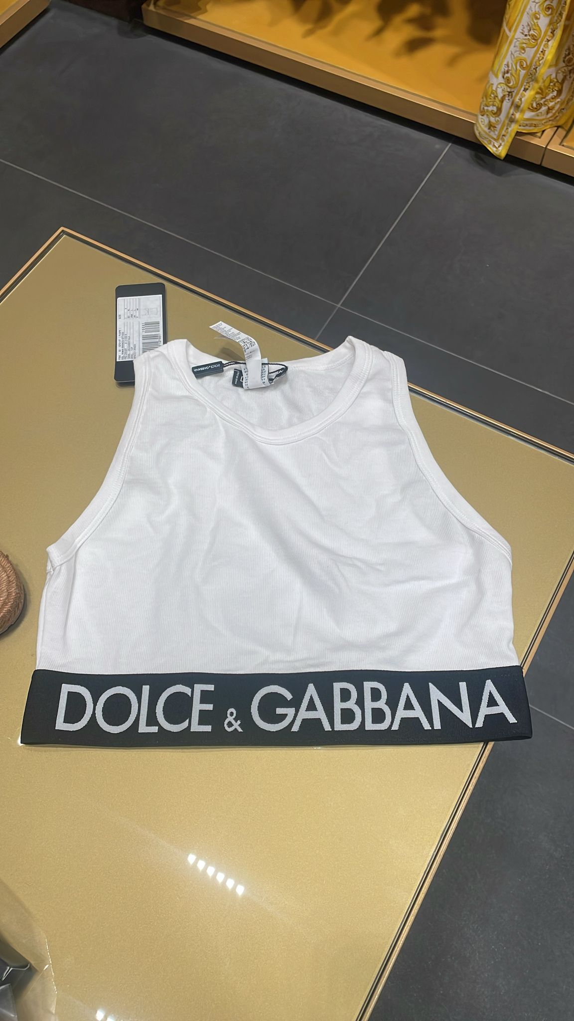 Ribbed Cotton Crop Top with Logo Elastic Band