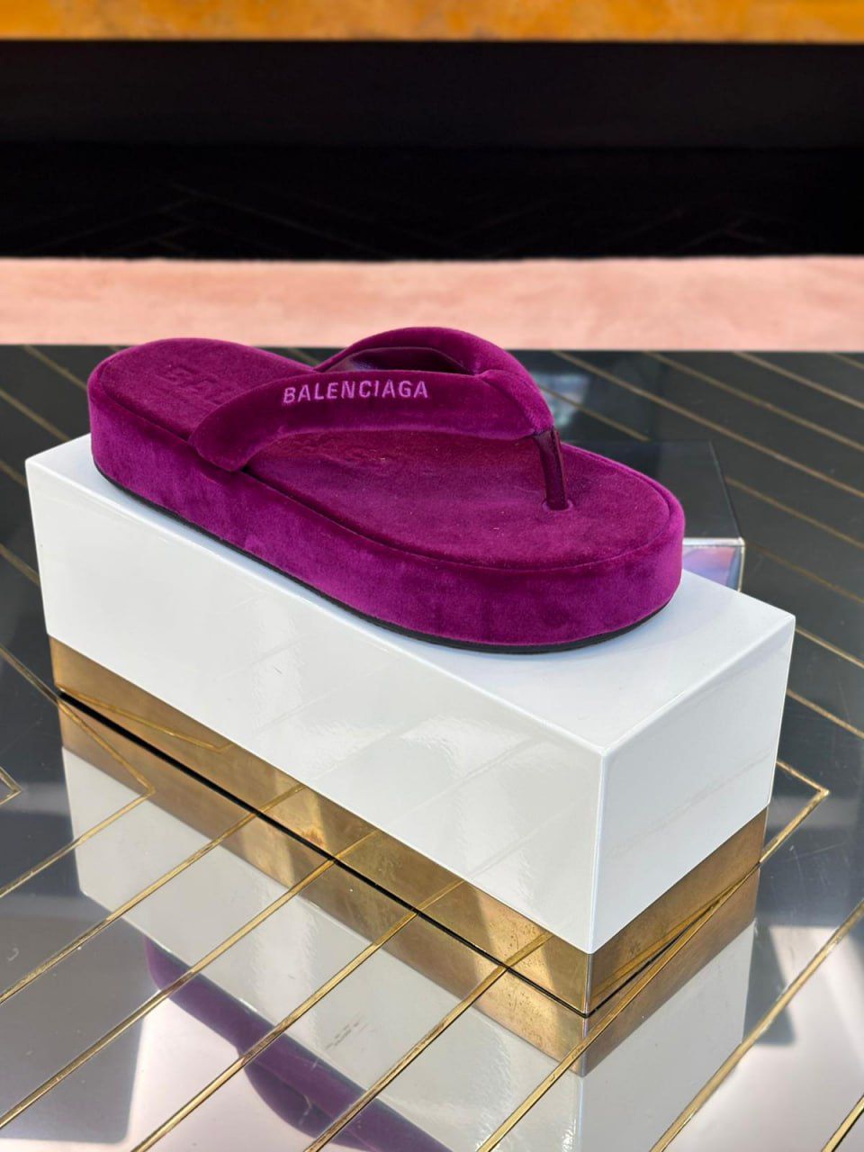 Velvet Platform Flip-Flops