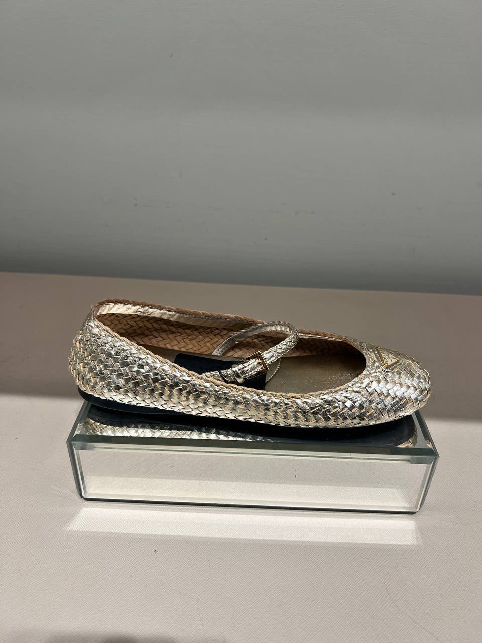 Woven Metallic Leather Mary Jane Flats