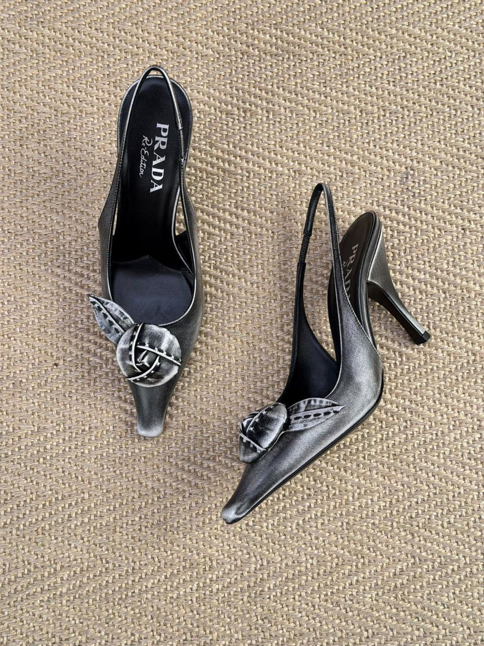 Re-Edition Brushed Leather Slingback Pumps