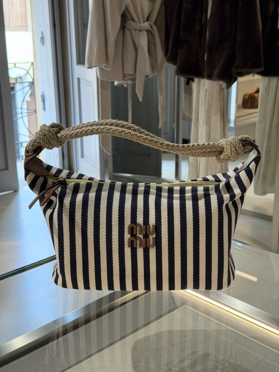 Striped Canvas Hobo Bag