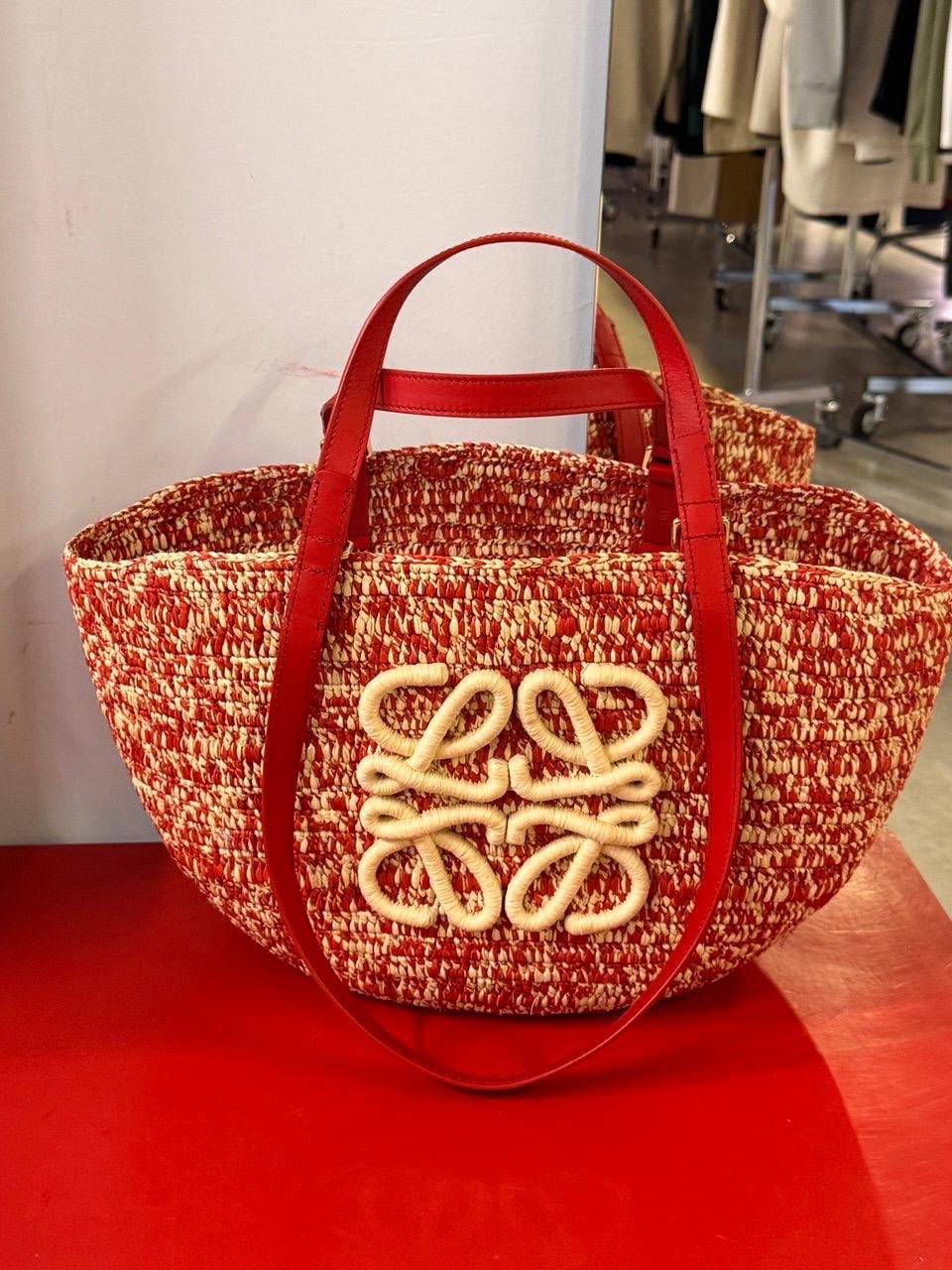 Anagram Basket Bag in Raffia and Calfskin
