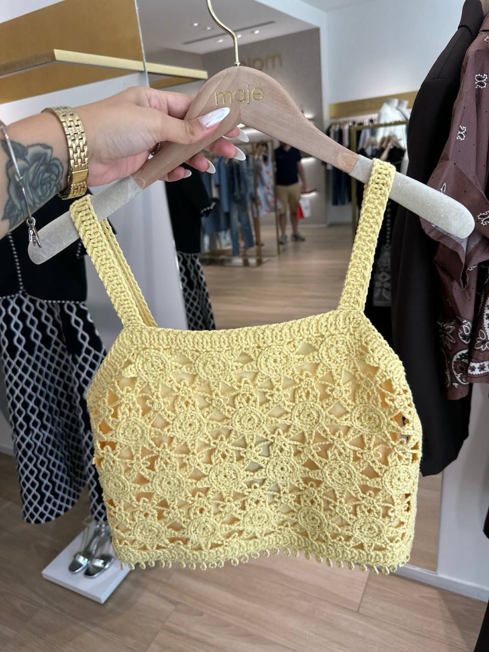 Crochet-style knit crop top