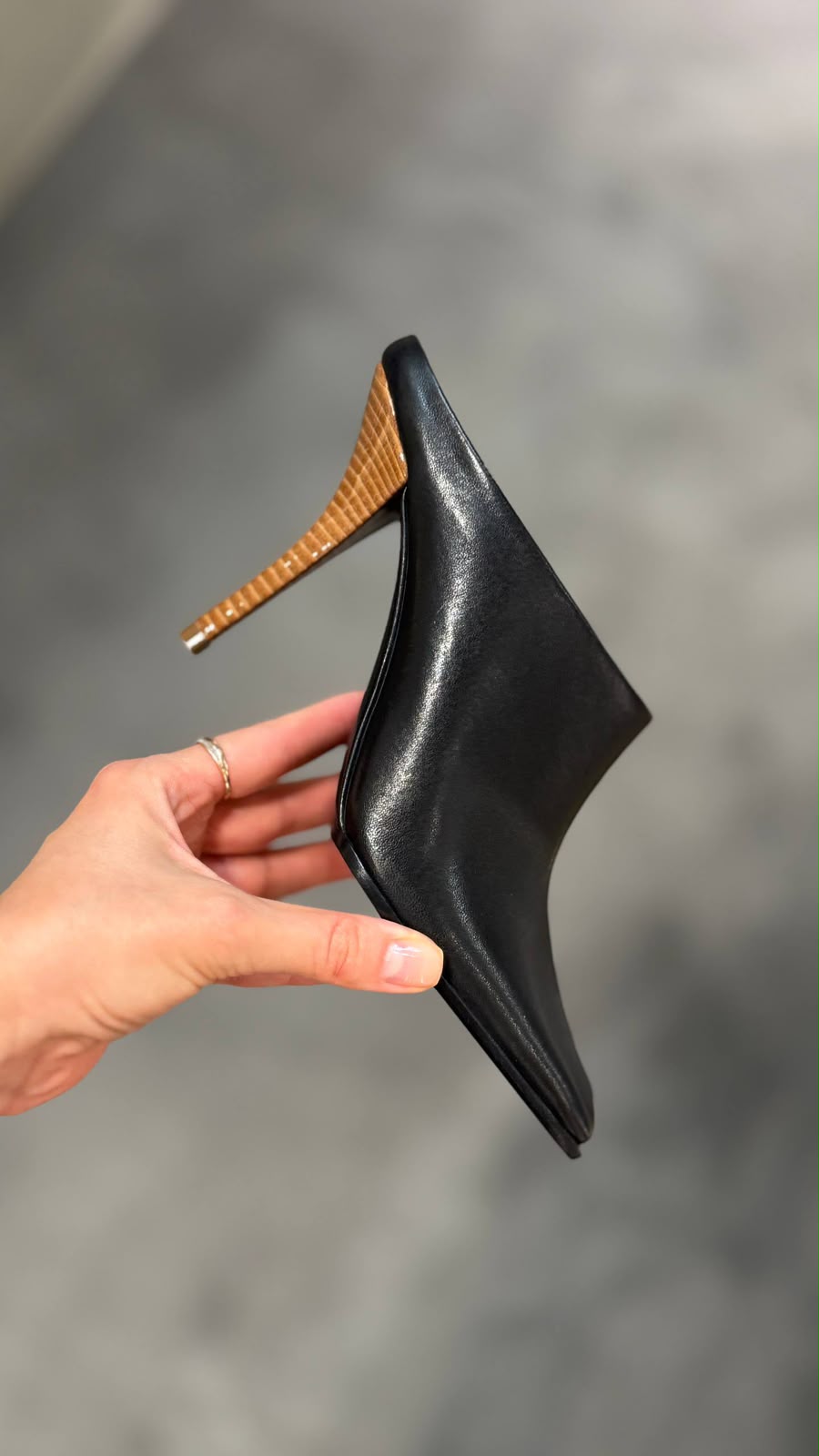 Leather Stiletto Mules with Wood-Effect Heel