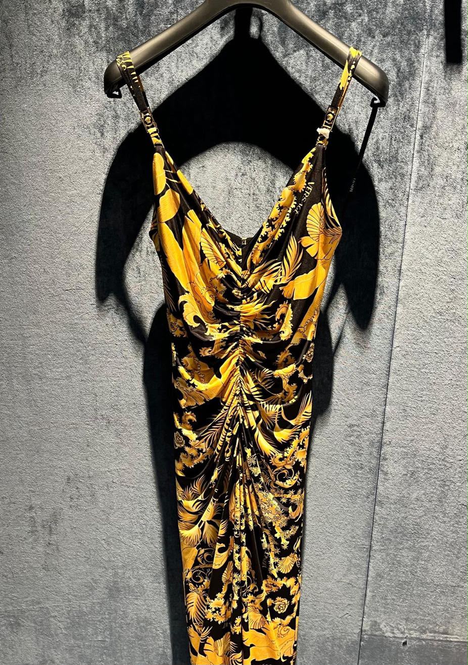 Barocco Print Ruched Midi Dress