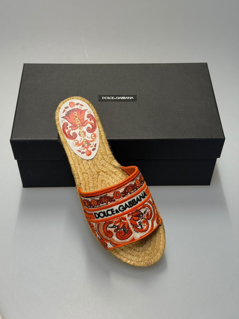 Majolica-Print Espadrille Slides