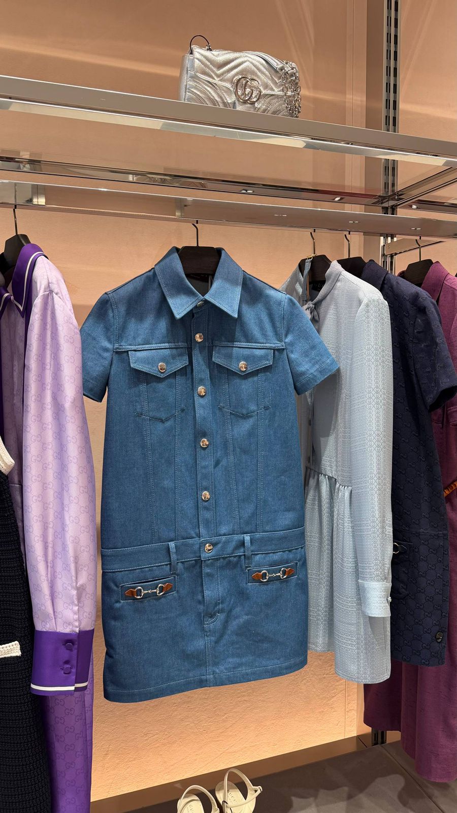Denim mini dress with Horsebit